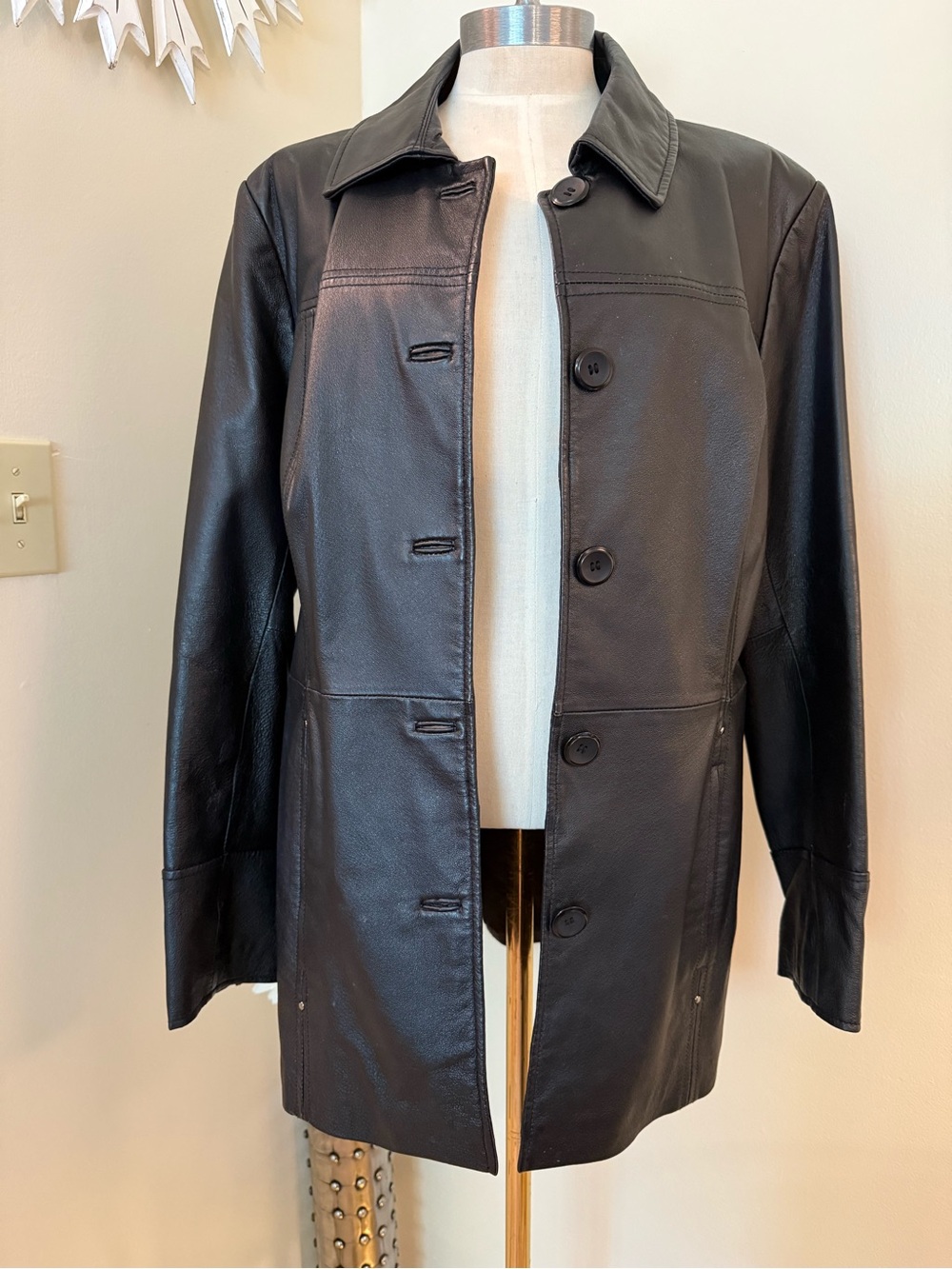 East 5th Black Leather Jacket L